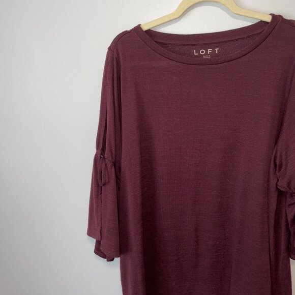 Loft Burgundy Bell Sleeve Top Womens XL Cotton Blend - Picture 6 of 6
